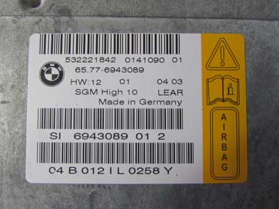 BMW Airbag Air Bag SGM Safety Gateway Control Module Lear 65776943089 E60 525i 530i 545i E63 645Ci 650i5